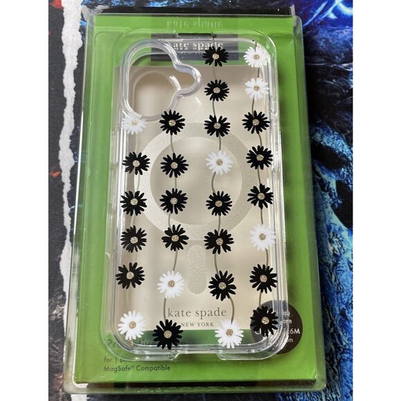 KATE SPADE Protective Case Magsafe IPHONE 16 Floral White Black Daisy - Picture 3 of 4